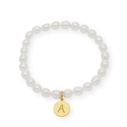 Pulsera de perlas para comunión con medalla de Inicial