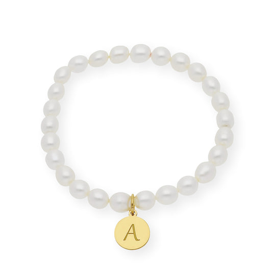 Pulsera de perlas para comunión con medalla de Inicial