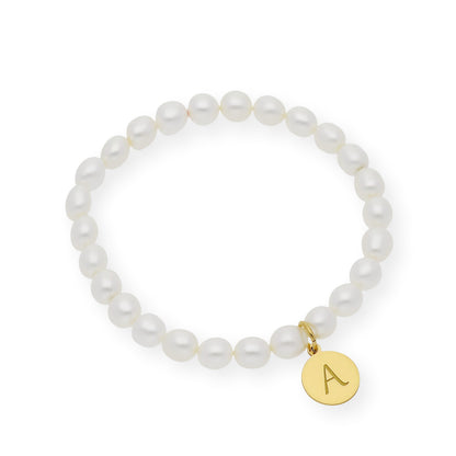 Pulsera de perlas para comunión con medalla de Inicial