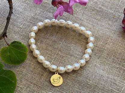 Pulsera de Perlas para Comunión con Medalla de Paloma en Plata 925