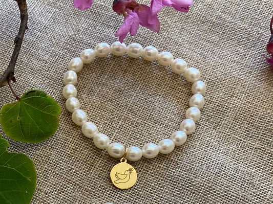 Pulsera de Perlas para Comunión con Medalla de Paloma en Plata 925