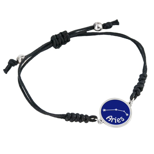 Pulsera Horóscopo de plata esmaltada y cordón ajustable