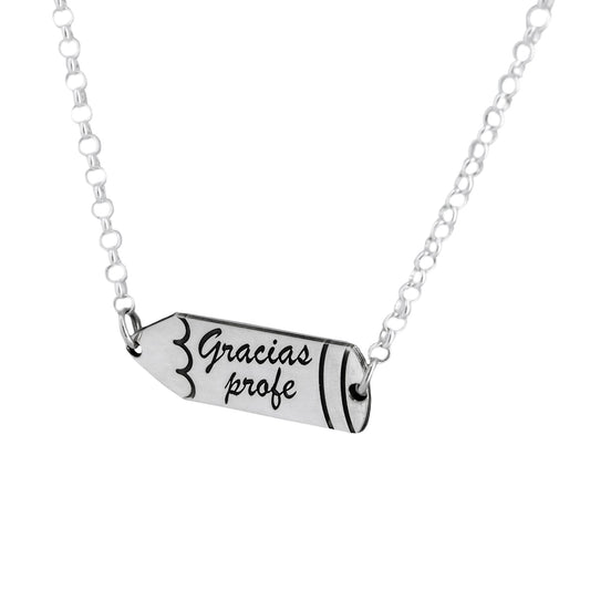 Colgante Lápiz Gracias Profe en Plata 925