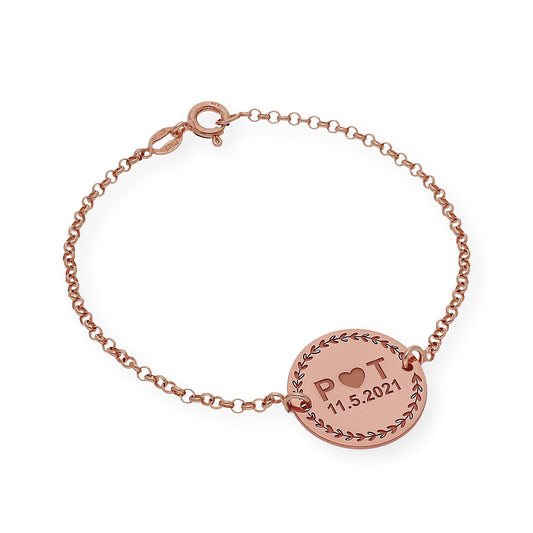 Pulsera con Dije Inicial Love en Plata 925 con Baño de Oro rosa 18k
