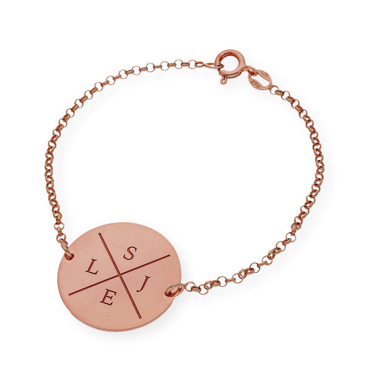Pulsera Dije Find con Iniciales en Plata 925 con Baño de Oro rosa 18k