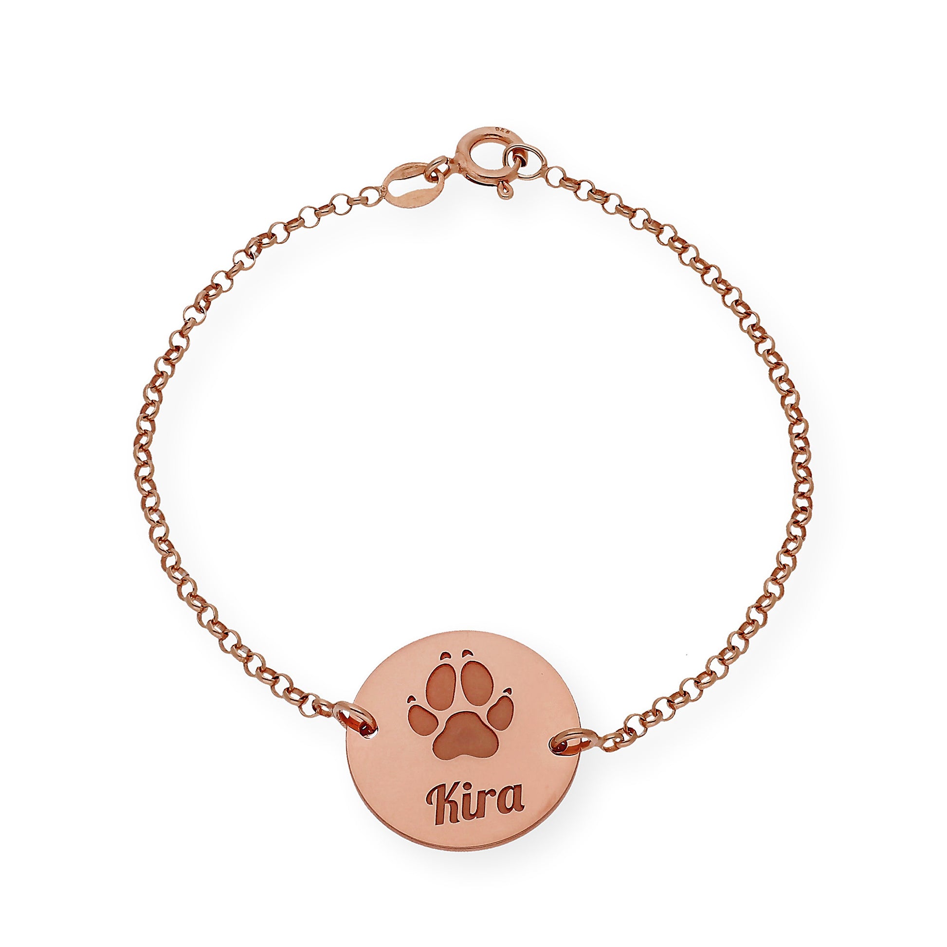 Pulsera Dije Huella con Nombre en Plata 925 con Baño de Oro rosa 18k