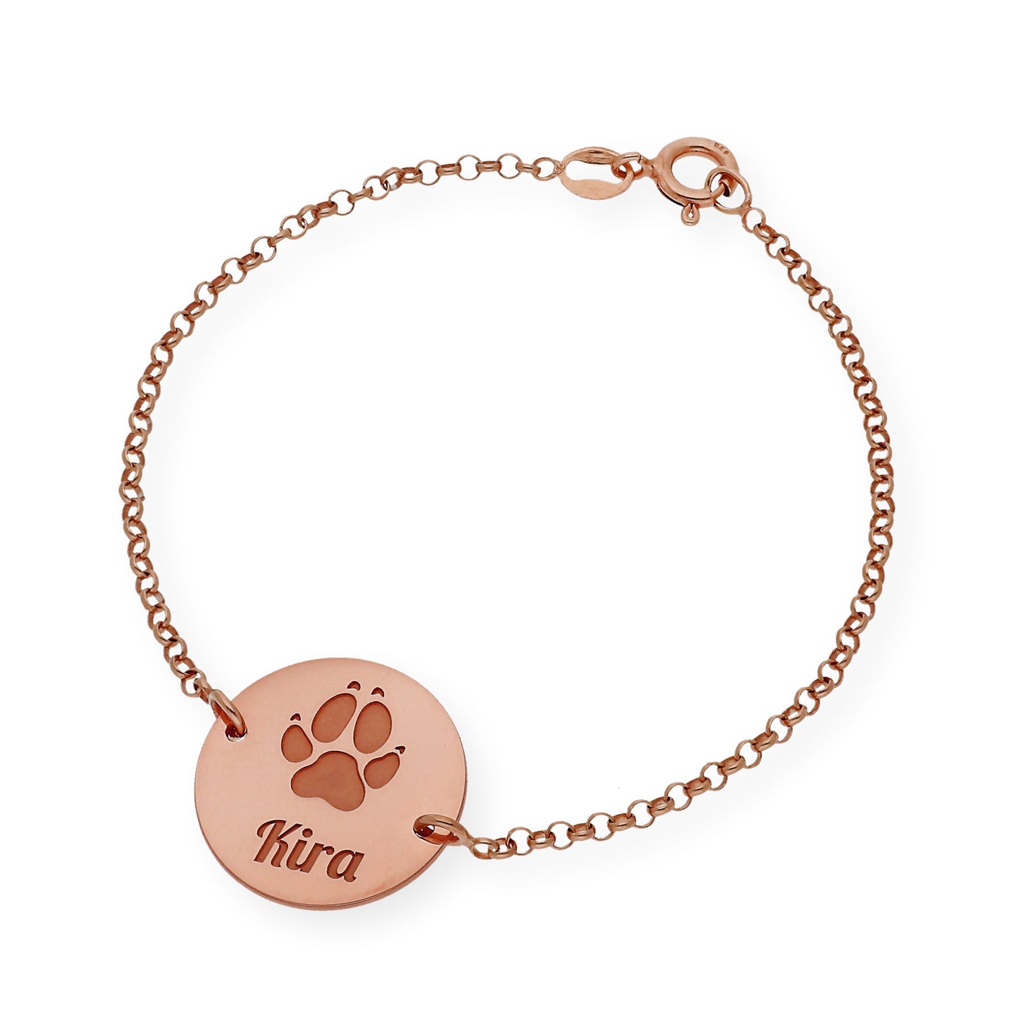 Pulsera Dije Huella con Nombre en Plata 925 con Baño de Oro rosa 18k