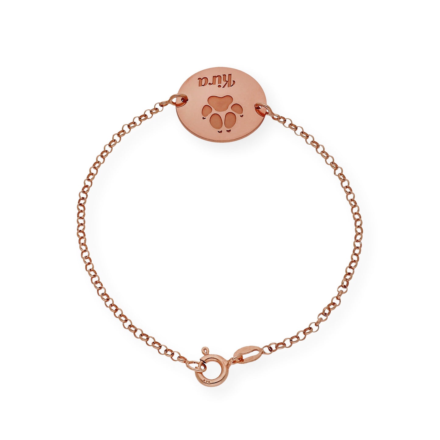 Pulsera Dije Huella con Nombre en Plata 925 con Baño de Oro rosa 18k