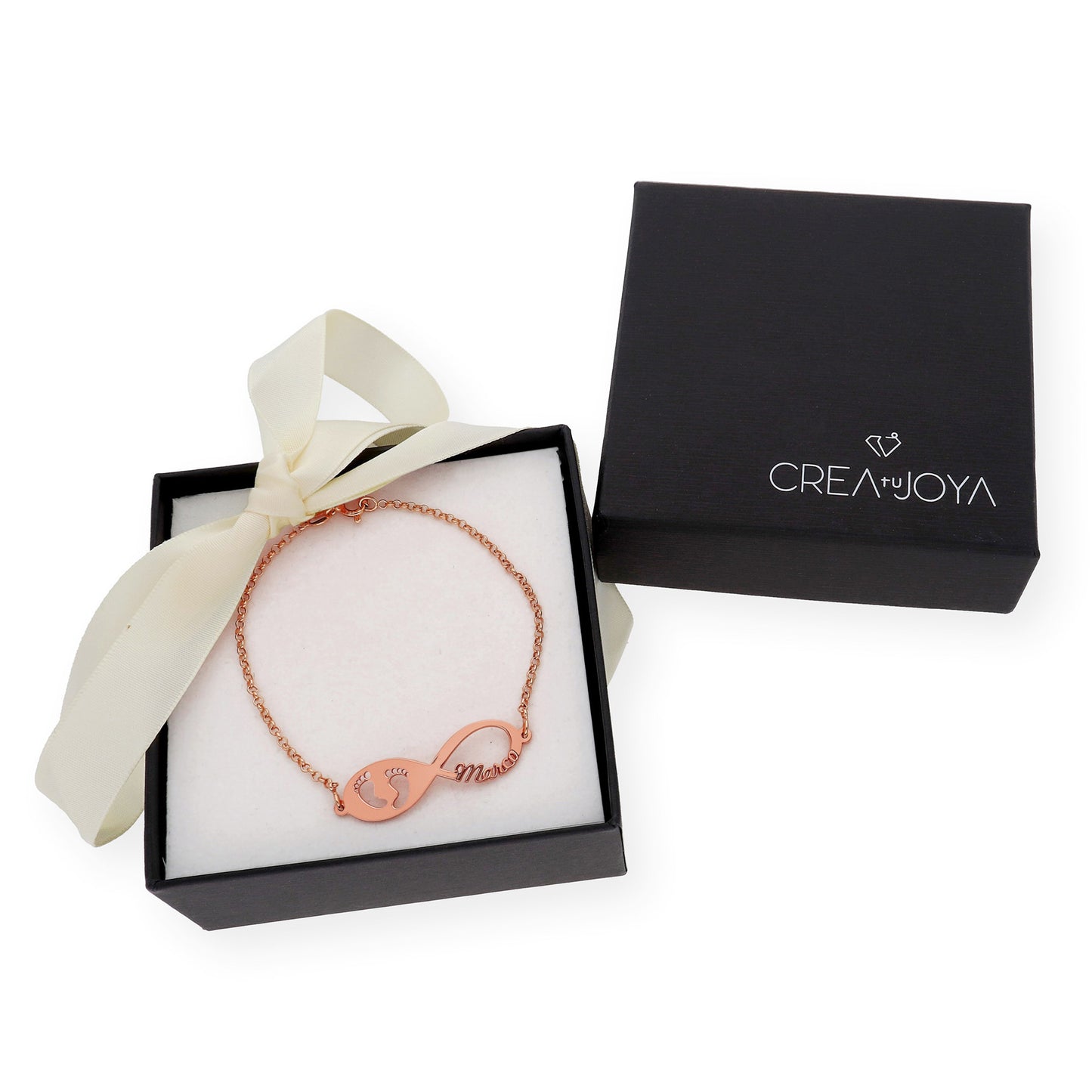 Pulsera Infinito Huella de Pie con Nombre en Plata 925