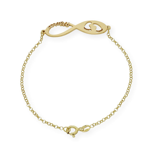 Pulsera Infinito Huella de Pie con Nombre en Plata 925 con Baño de Oro 18k