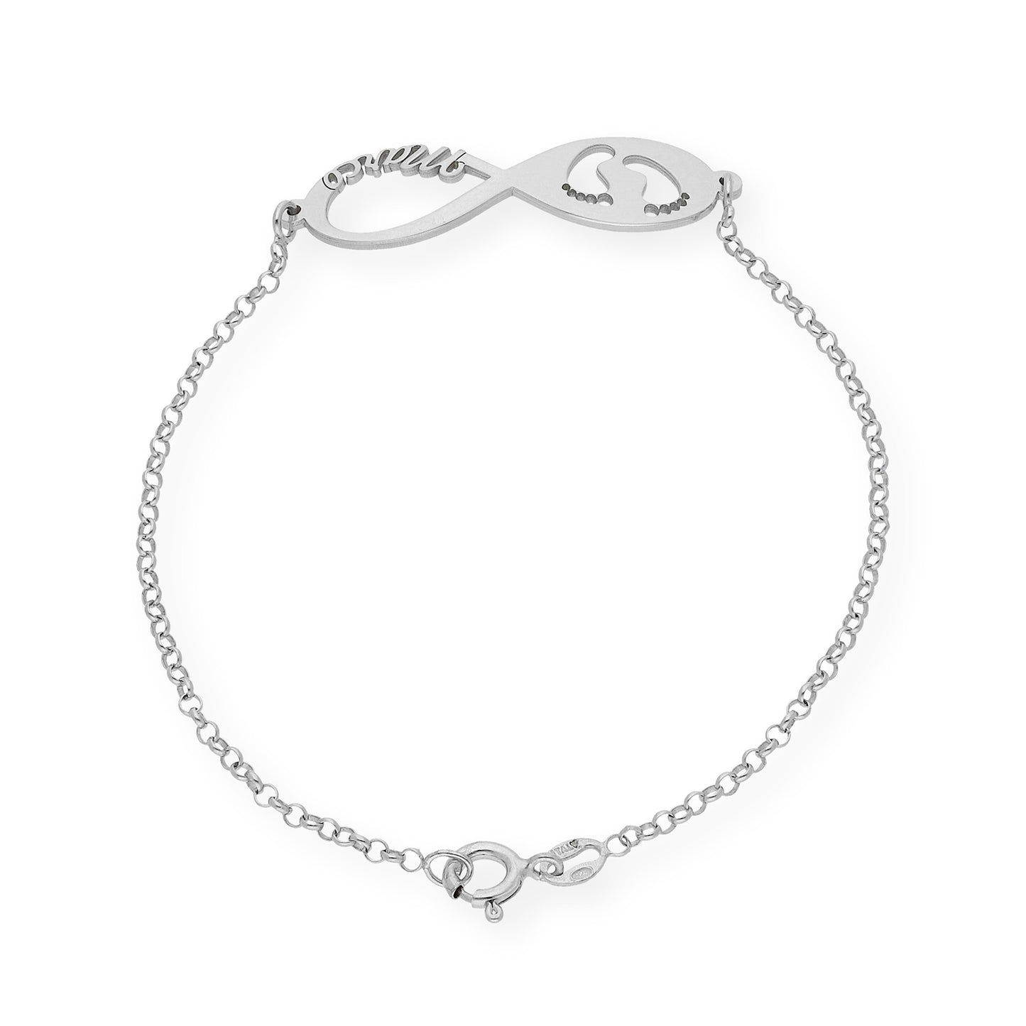 Pulsera Infinito Huella de Pie con Nombre en Plata 925 con Baño de Oro 18k