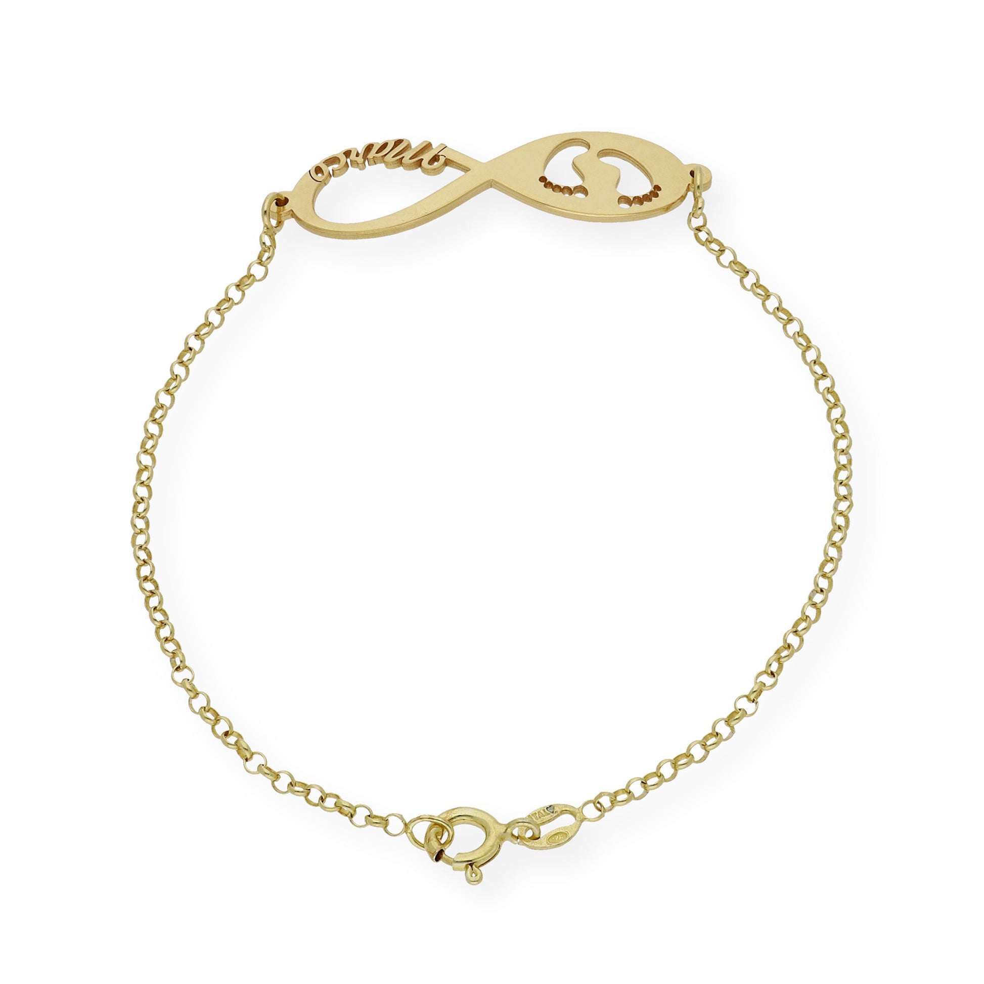 Pulsera Infinito Huella de Pie con Nombre en Plata 925 con Baño de Oro Rosa 18k