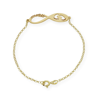 Pulsera Infinito Huella de Pie con Nombre en Plata 925 con Baño de Oro Rosa 18k