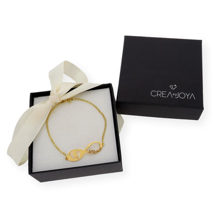 Pulsera Infinito Huella de Pie con Nombre en Plata 925 con Baño de Oro Rosa 18k