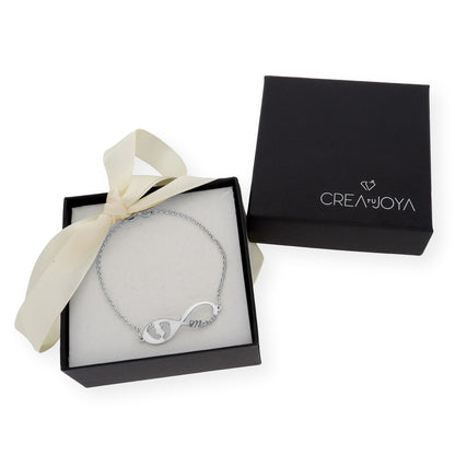 Pulsera Infinito Huella de Pie con Nombre en Plata 925 con Baño de Oro Rosa 18k