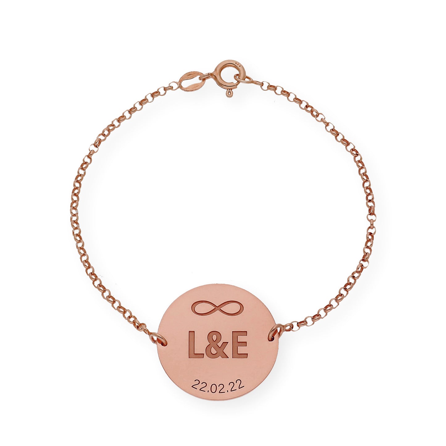 Pulsera Dije Infinite con Iniciales en Plata 925 con Baño de Oro Rosa 18k