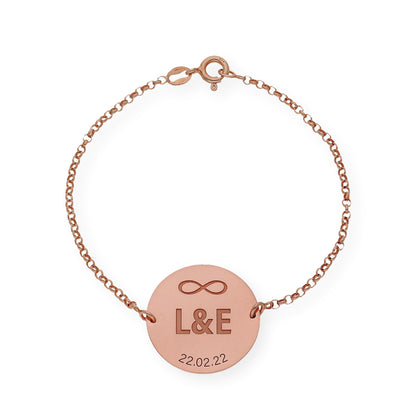 Pulsera Dije Infinite con Iniciales en Plata 925 con Baño de Oro Rosa 18k