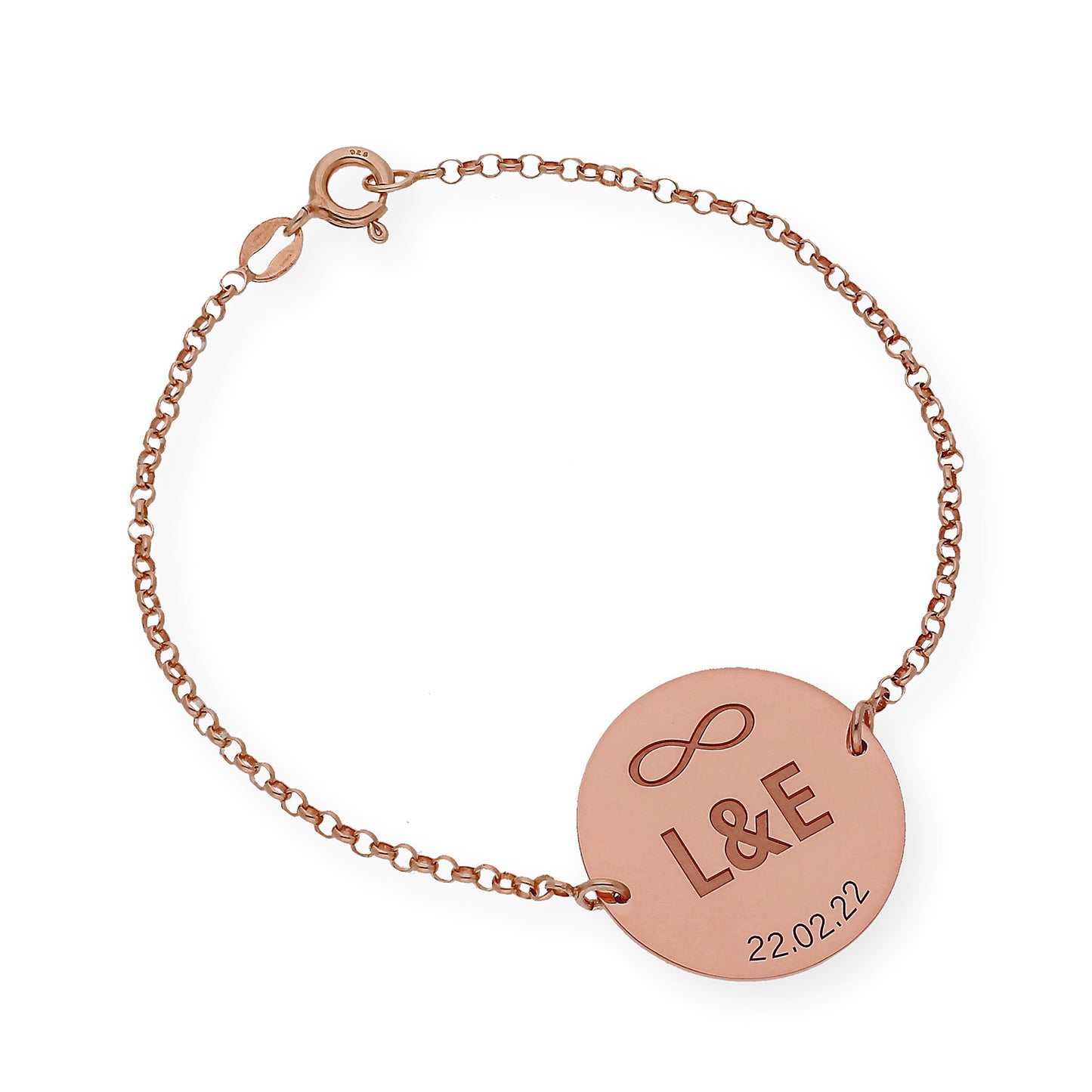 Pulsera Dije Infinite con Iniciales en Plata 925 con Baño de Oro Rosa 18k