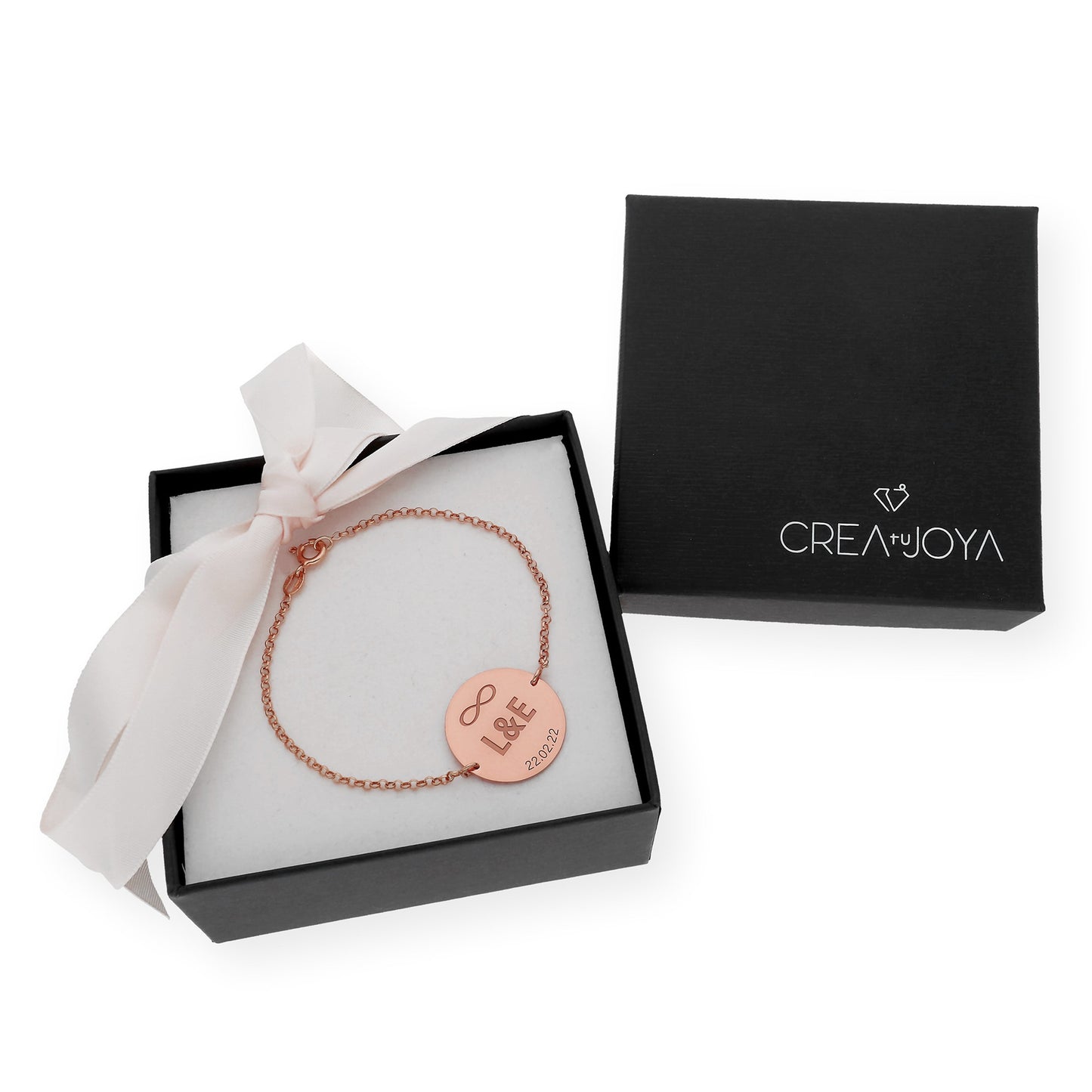 Pulsera Dije Infinite con Iniciales en Plata 925 con Baño de Oro Rosa 18k