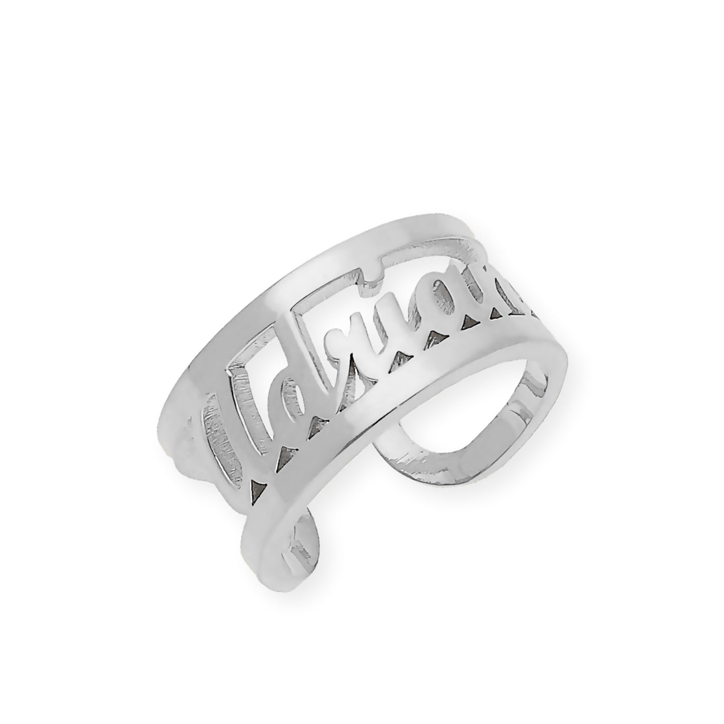 Anillo Nombre Calado con Doble Tira en Plata 925 con Baño de Oro 18k