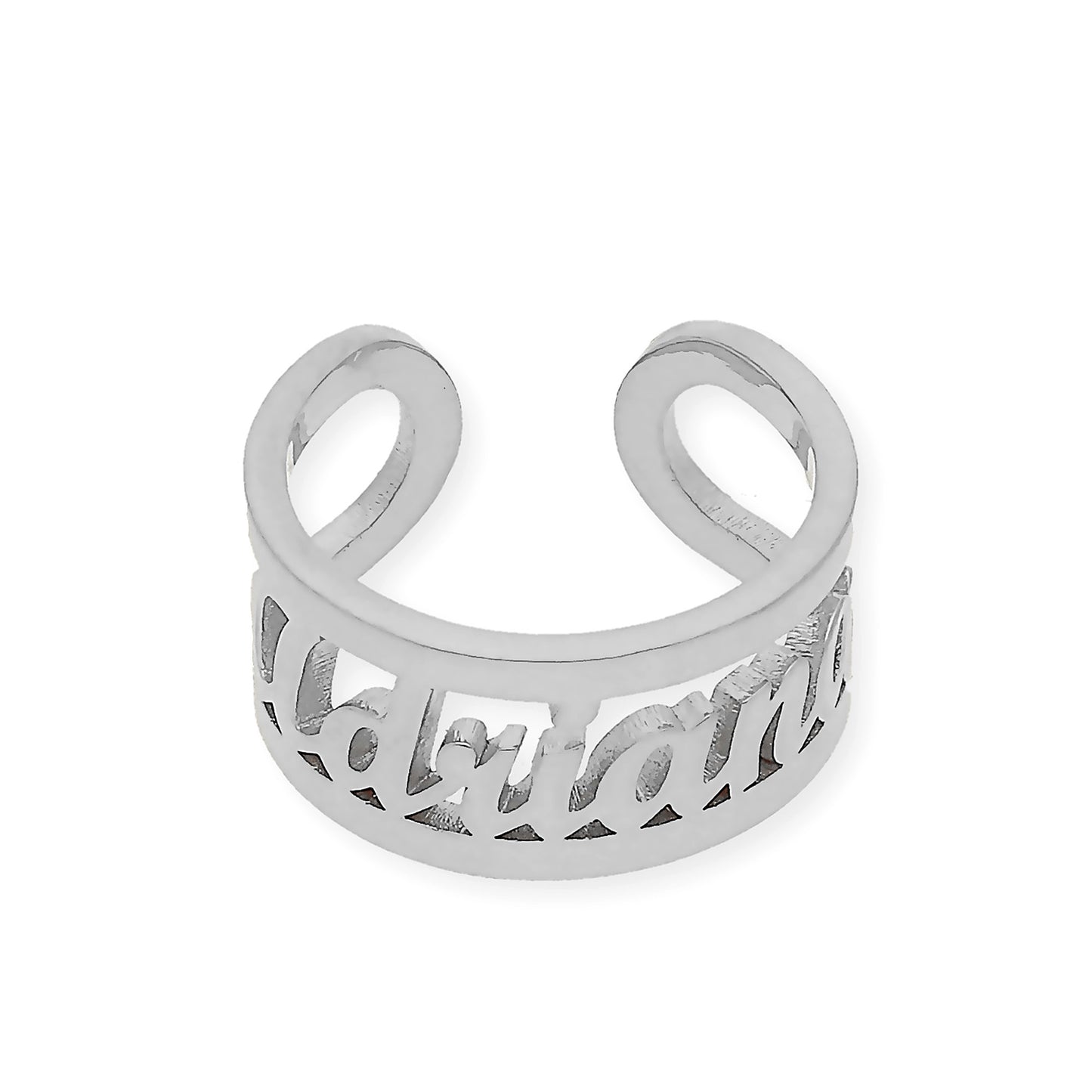 Anillo Nombre Calado con Doble Tira en Plata 925 con Baño de Oro 18k