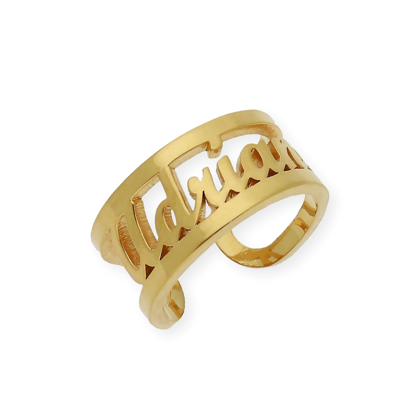 Anillo Nombre Calado con Doble Tira en Plata 925 con Baño de Oro 18k