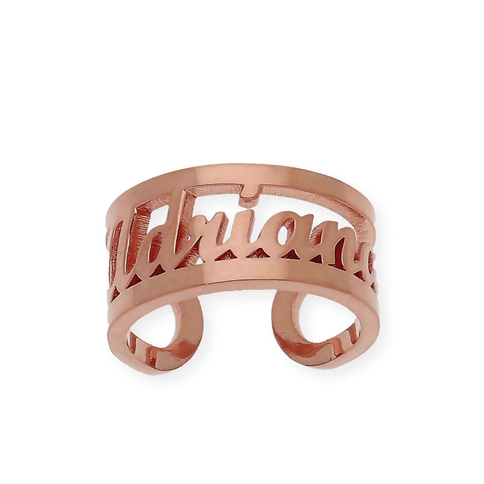 Anillo Nombre Calado con Doble Tira en Plata 925 con Baño de Oro 18k