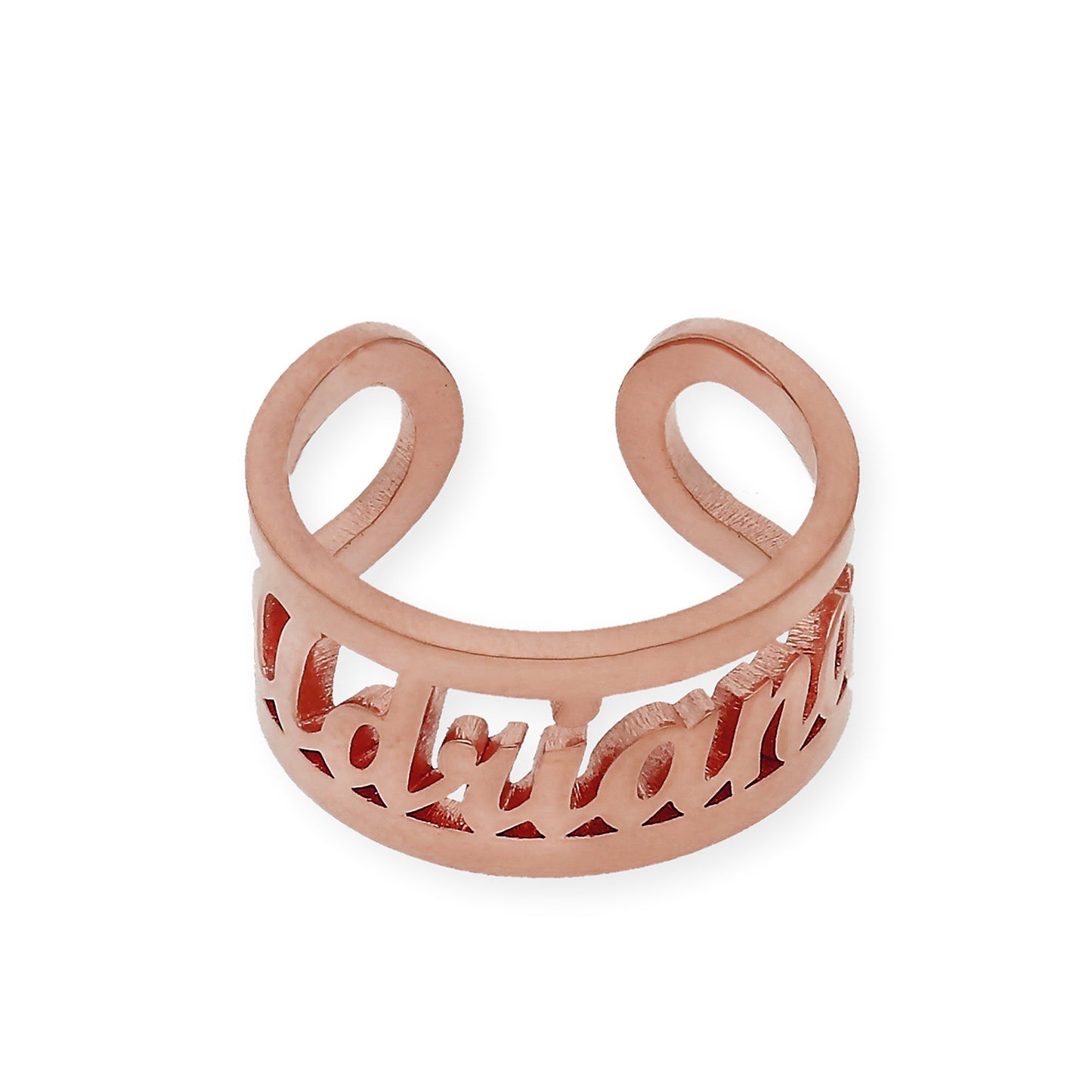 Anillo Nombre Calado con Doble Tira en Plata 925 con Baño de Oro 18k