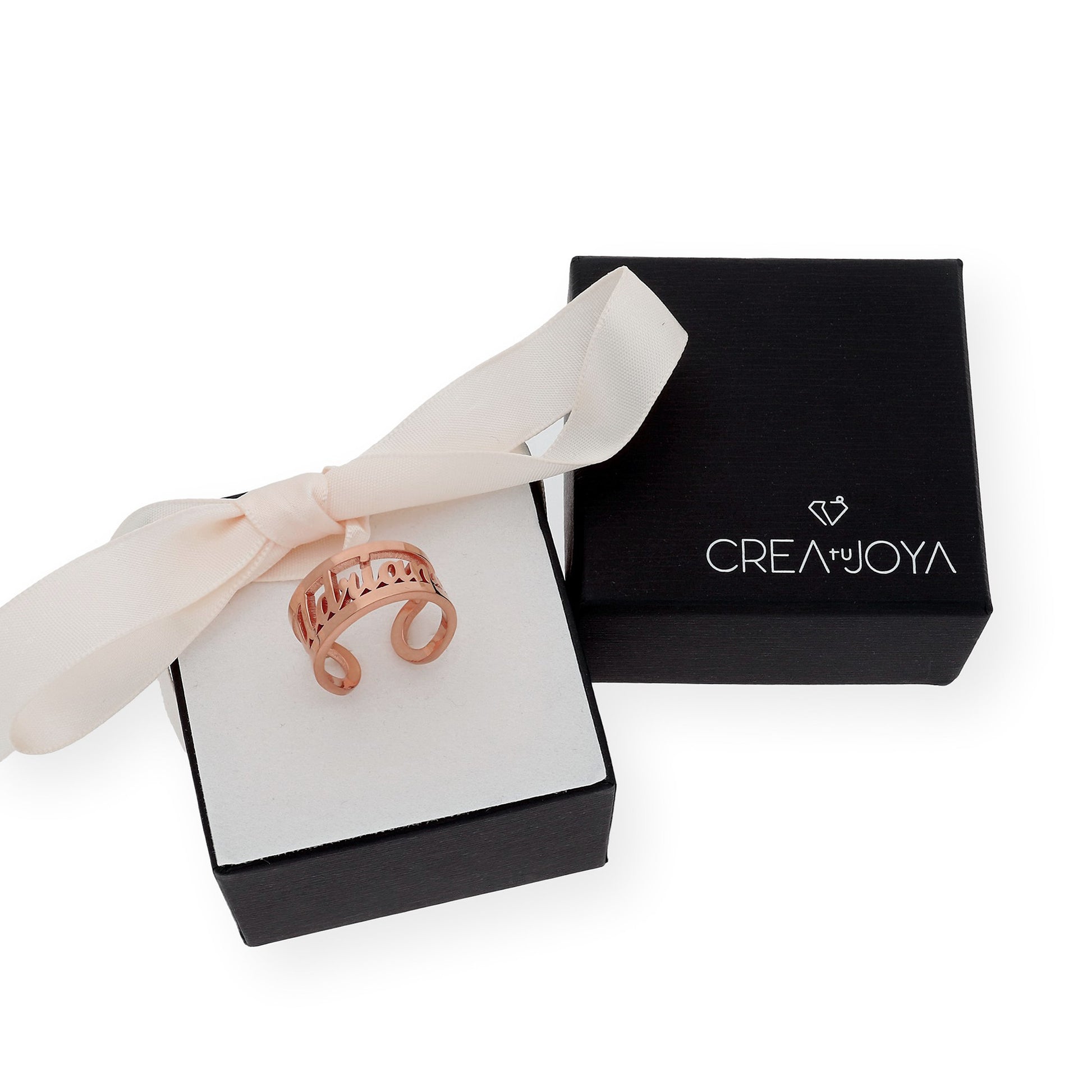 Anillo Nombre Calado con Doble Tira en Plata 925 con Baño de Oro 18k