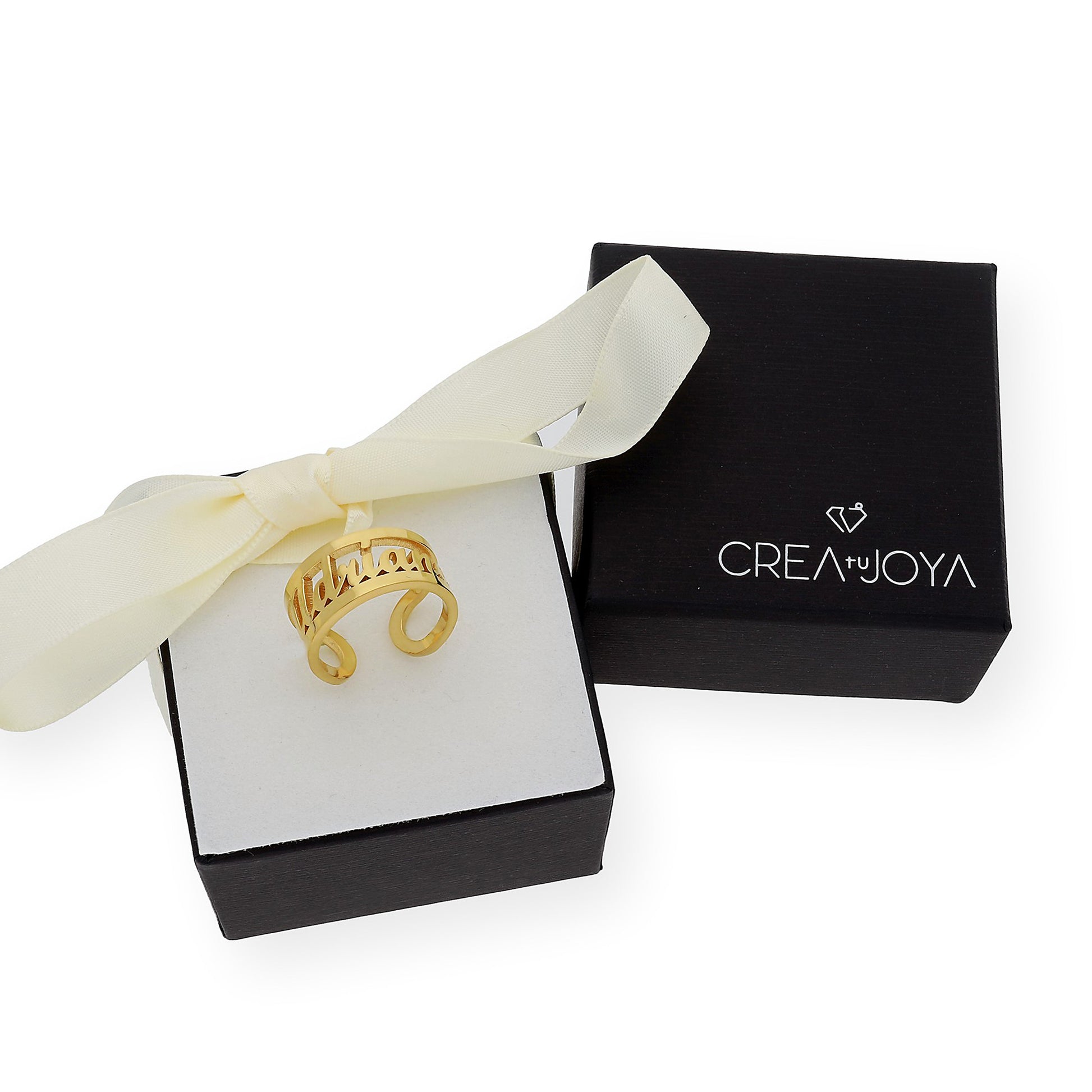 Anillo Nombre Calado con Doble Tira en Plata 925 con Baño de Oro Rosa 18k