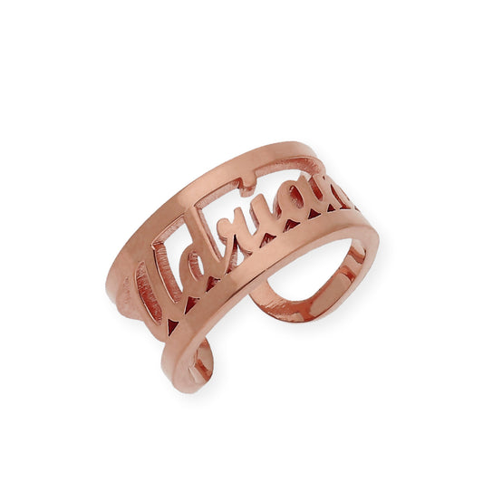Anillo Nombre Calado con Doble Tira en Plata 925 con Baño de Oro Rosa 18k