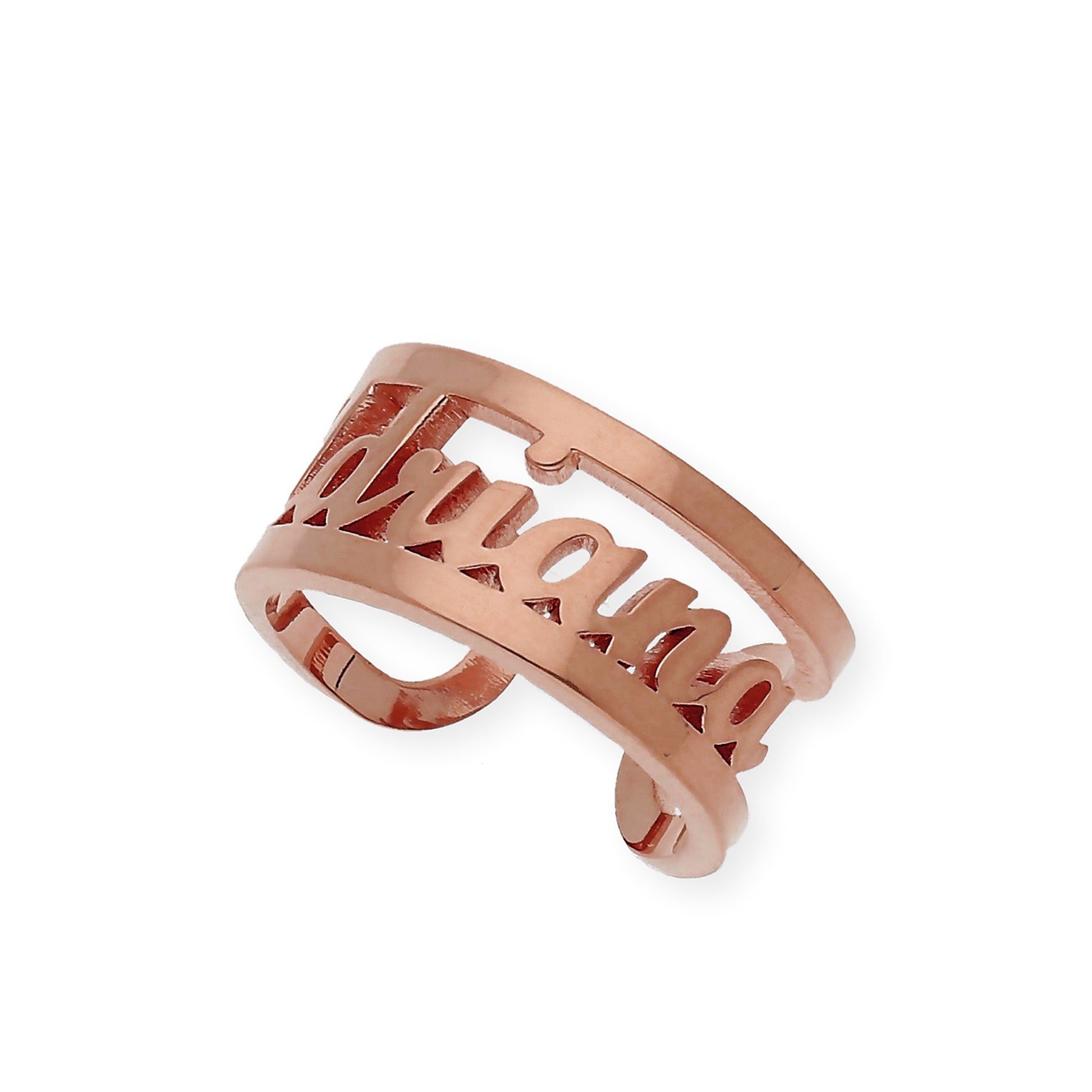 Anillo Nombre Calado con Doble Tira en Plata 925 con Baño de Oro Rosa 18k