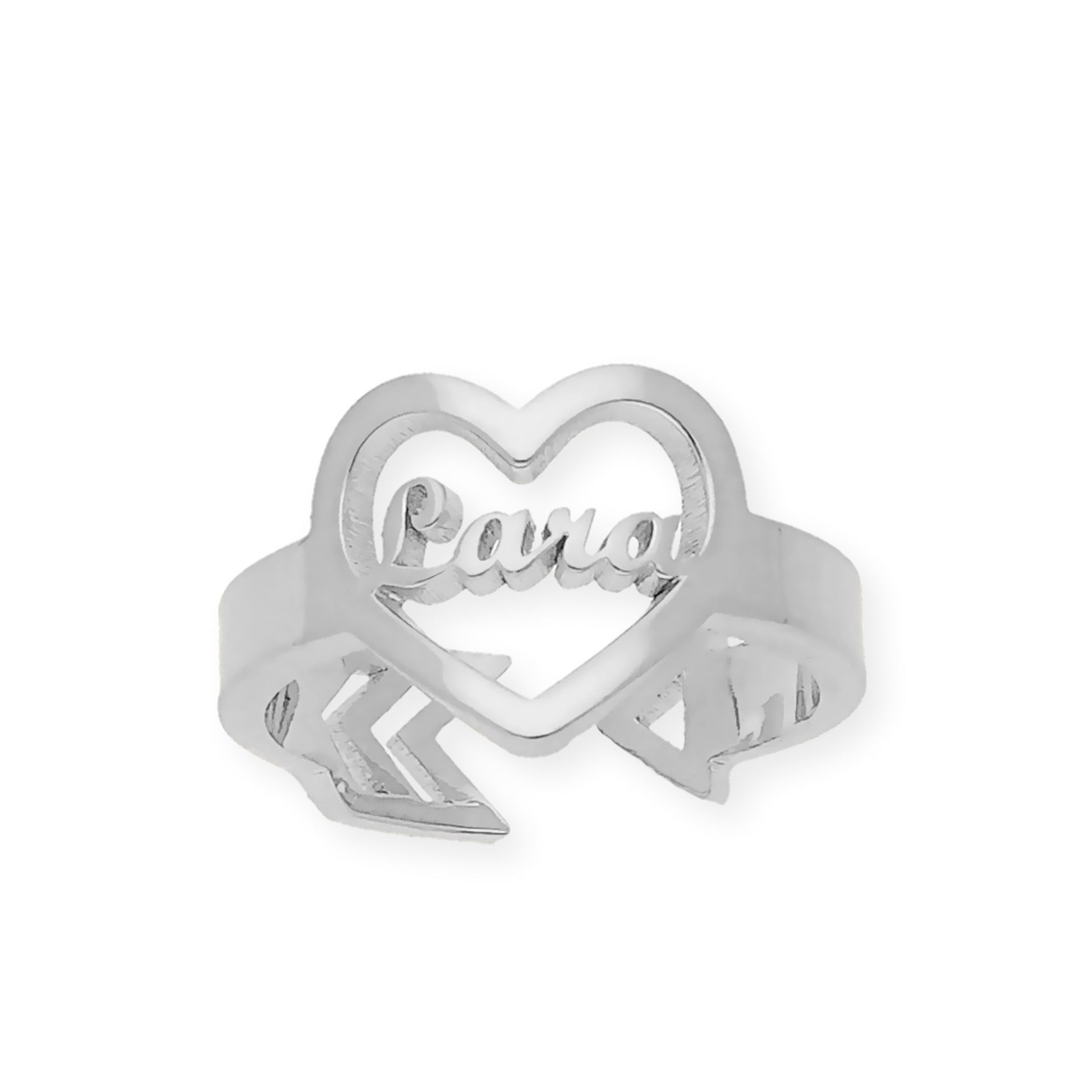 Anillo Cupido Corazón con Nombre Calado en Plata 925 con Baño de Oro 18k