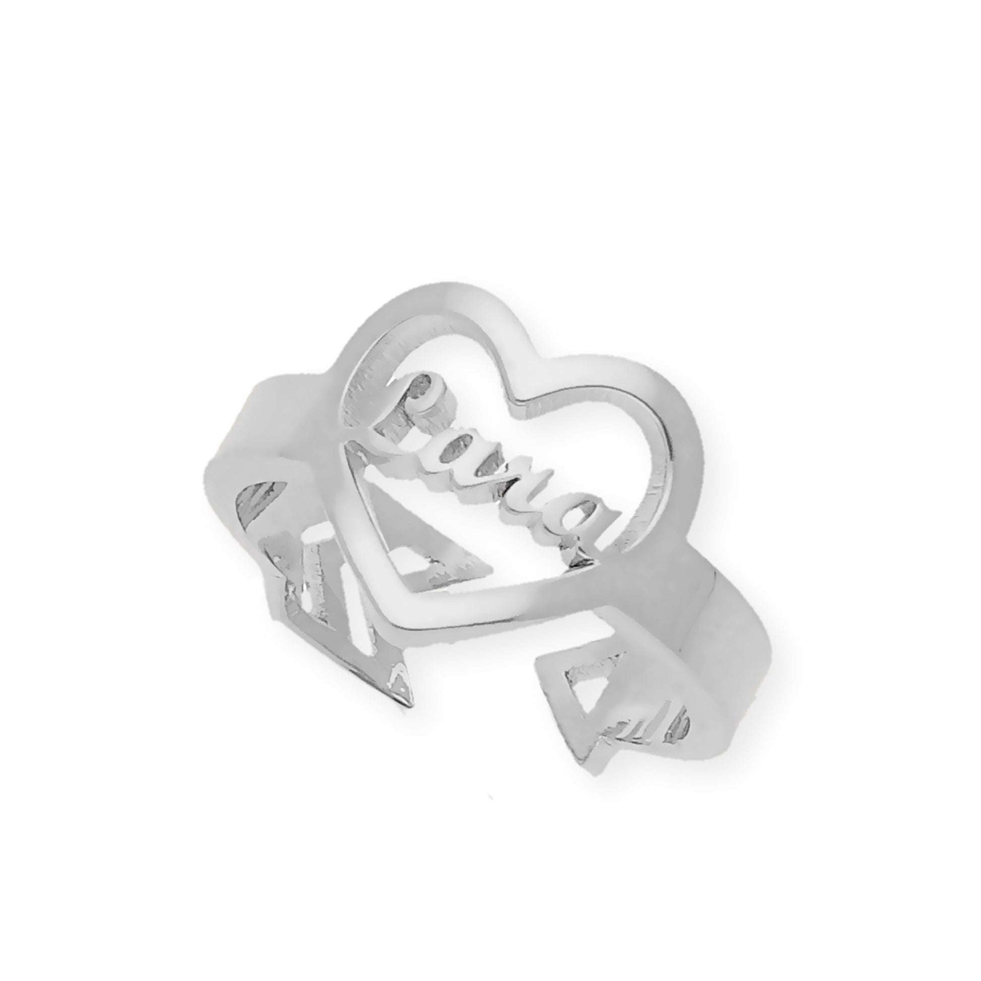 Anillo Cupido Corazón con Nombre Calado en Plata 925 con Baño de Oro 18k