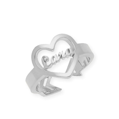 Anillo Cupido Corazón con Nombre Calado en Plata 925 con Baño de Oro 18k