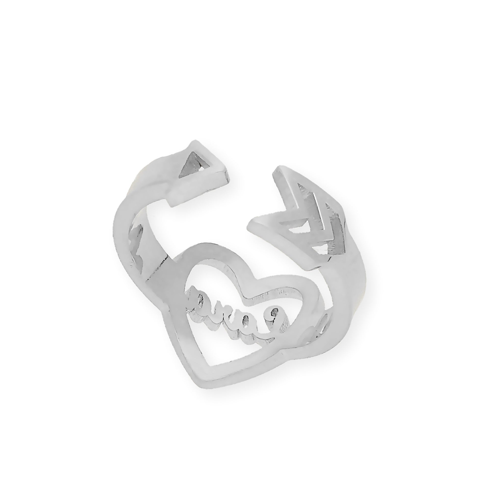 Anillo Cupido Corazón con Nombre Calado en Plata 925 con Baño de Oro 18k