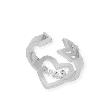 Anillo Cupido Corazón con Nombre Calado en Plata 925 con Baño de Oro 18k