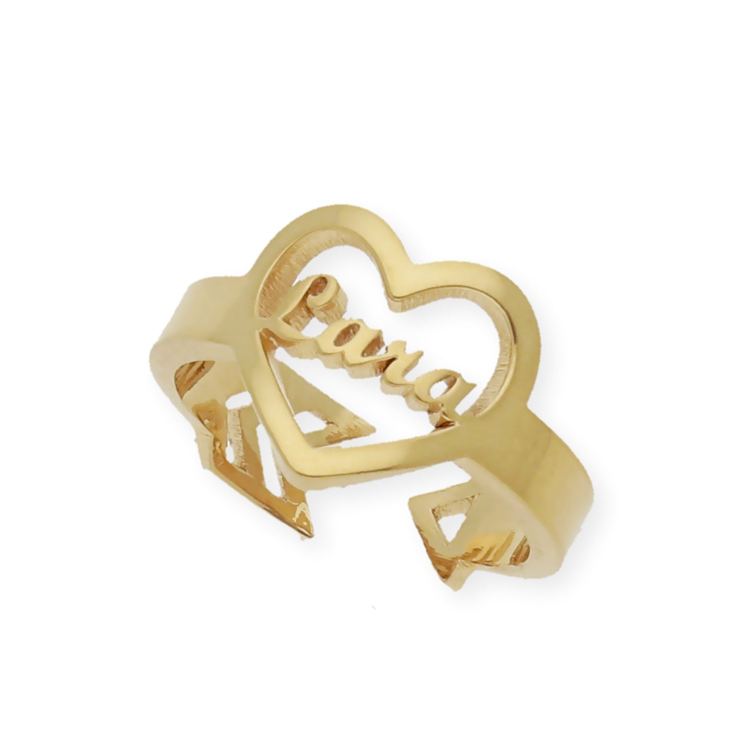 Anillo Cupido Corazón con Nombre Calado en Plata 925 con Baño de Oro 18k