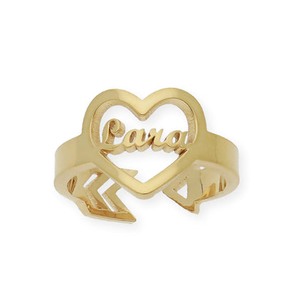 Anillo Cupido Corazón con Nombre Calado en Plata 925 con Baño de Oro 18k