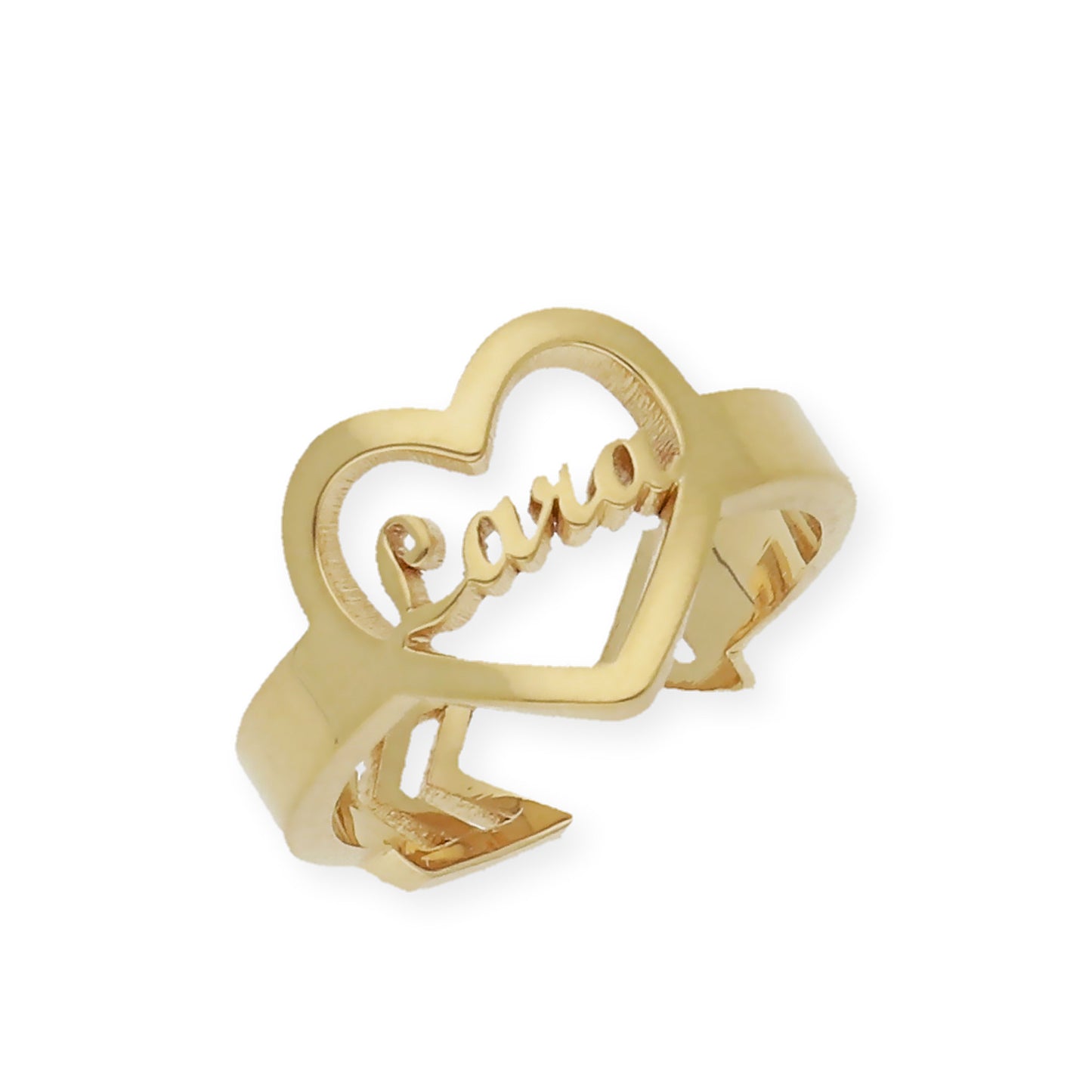 Anillo Cupido Corazón con Nombre Calado en Plata 925 con Baño de Oro 18k