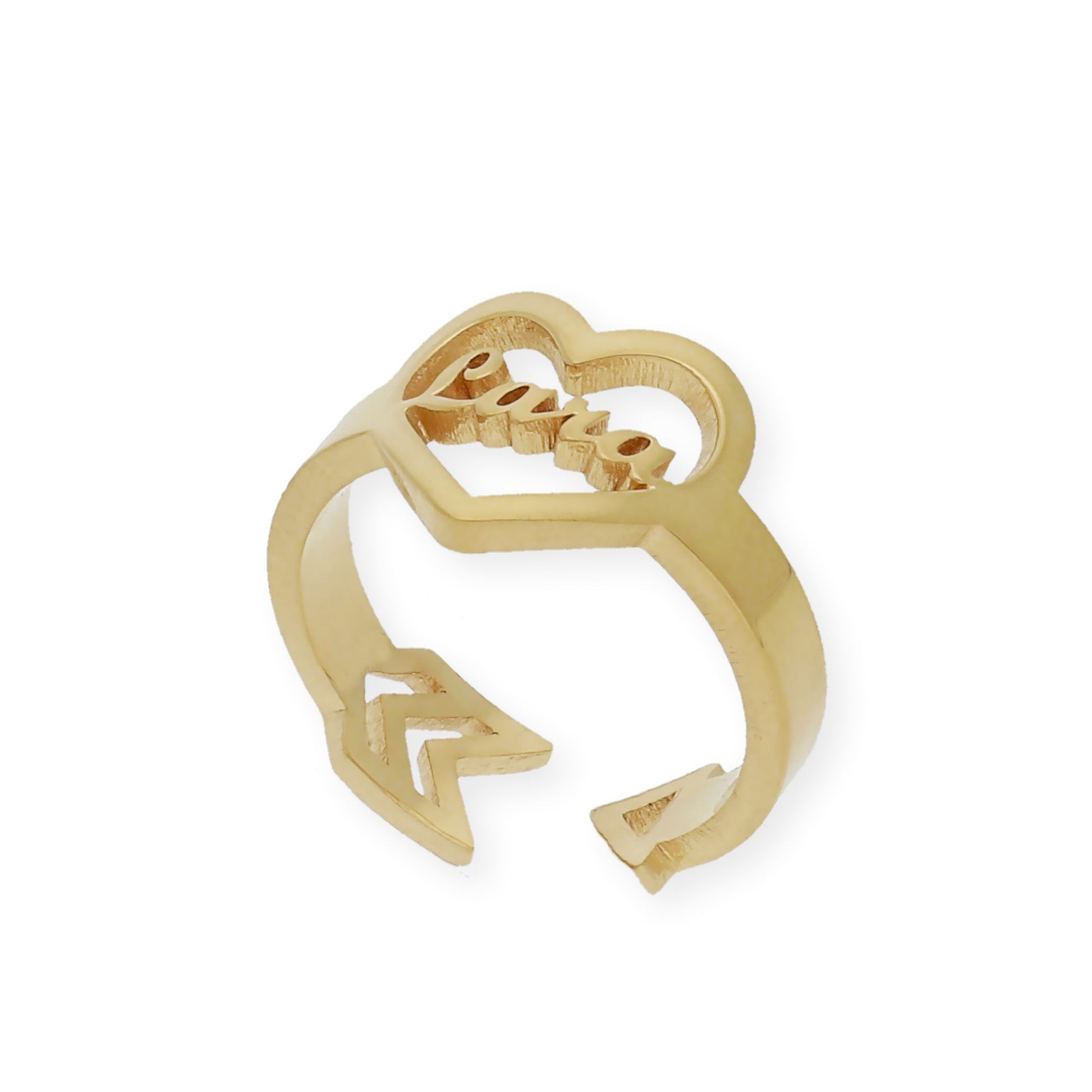 Anillo Cupido Corazón con Nombre Calado en Plata 925 con Baño de Oro 18k