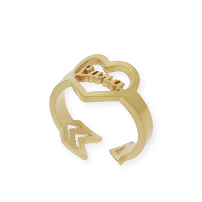 Anillo Cupido Corazón con Nombre Calado en Plata 925 con Baño de Oro 18k