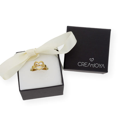Anillo Cupido Corazón con Nombre Calado en Plata 925 con Baño de Oro 18k