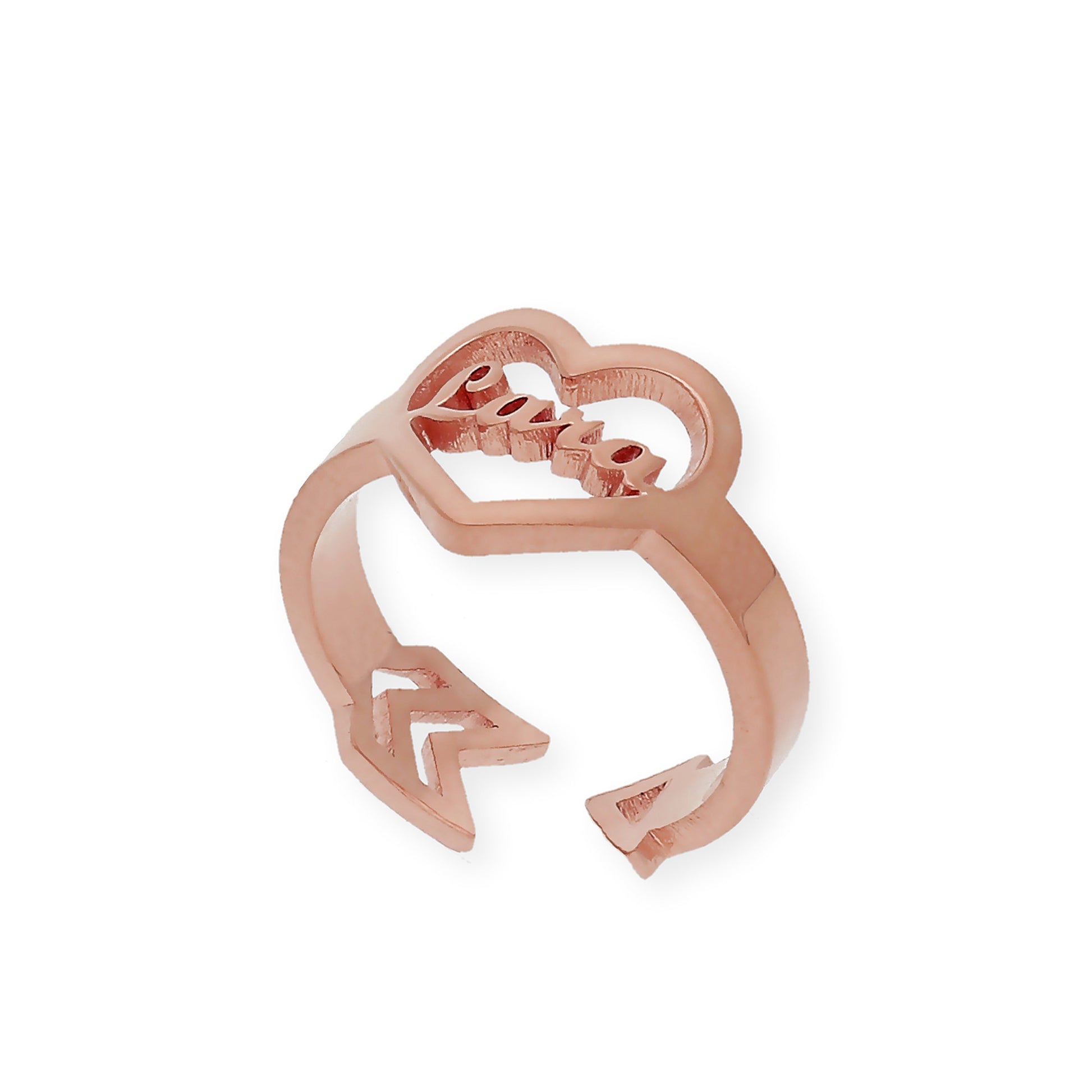Anillo Cupido Corazón con Nombre Calado en Plata 925 con Baño de Oro 18k