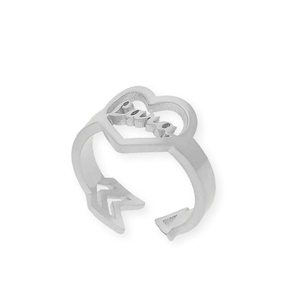 Anillo Cupido Corazón con Nombre Calado en Plata 925 con Baño de Oro Rosa 18k