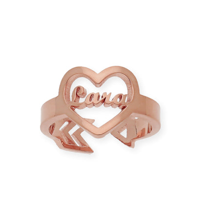 Anillo Cupido Corazón con Nombre Calado en Plata 925 con Baño de Oro Rosa 18k