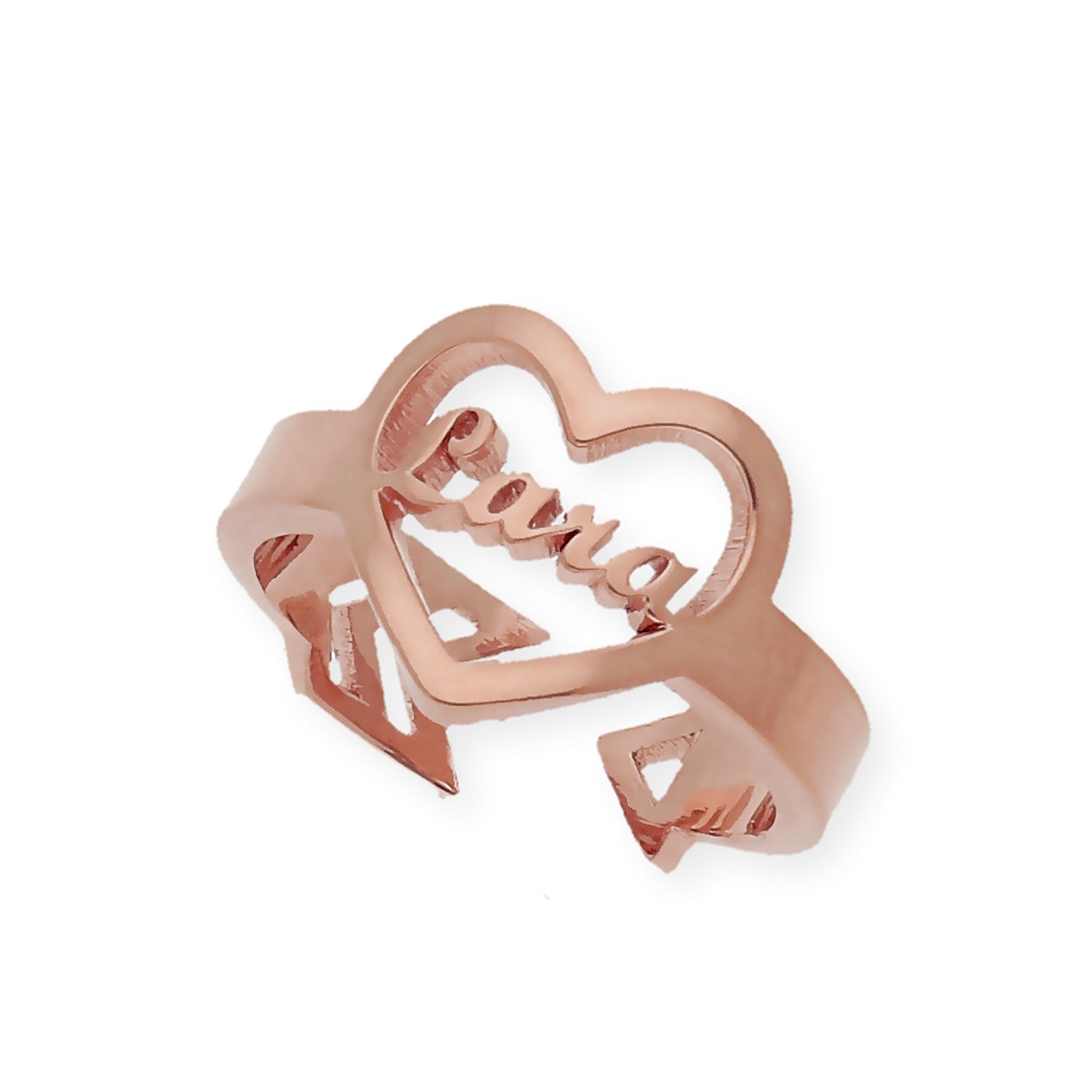 Anillo Cupido Corazón con Nombre Calado en Plata 925 con Baño de Oro Rosa 18k