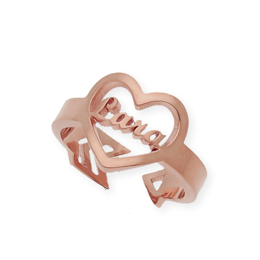 Anillo Cupido Corazón con Nombre Calado en Plata 925 con Baño de Oro Rosa 18k