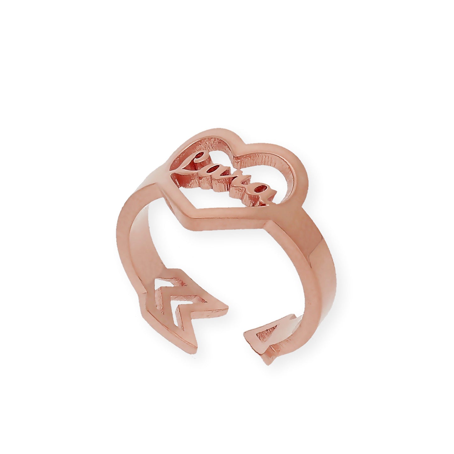 Anillo Cupido Corazón con Nombre Calado en Plata 925 con Baño de Oro Rosa 18k