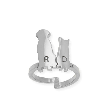 Anillo Loom Perro y Gato en Plata 925